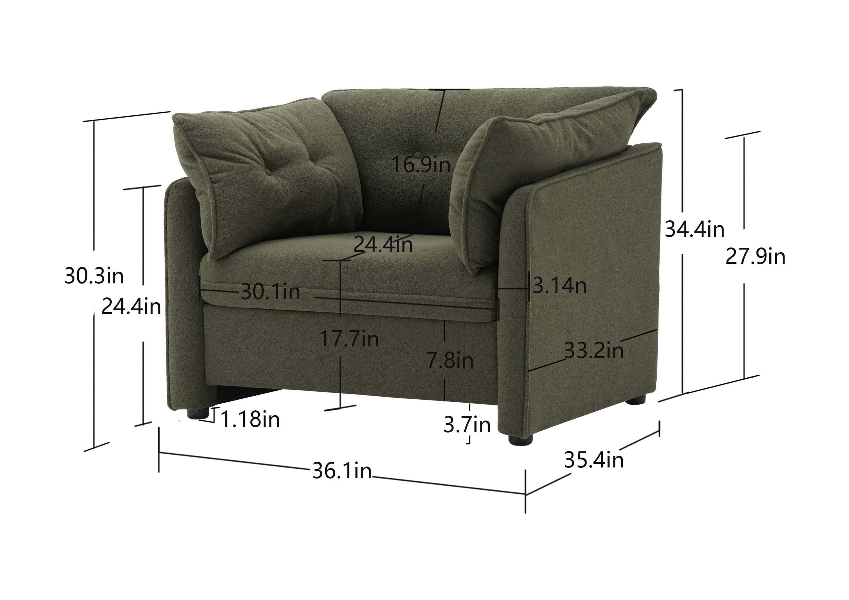 MAYEERTY Modern Style Chenille Oversized Accent Armchair for Living Room, Bedroom, Green