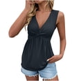 thumbnail image 3 of QATAINLAV Twist Ruched V Neck Tanks for Women Summer Casual Beach Sleeveless Shirts Solid Coloe Vest Tops Loungewear Navy M Ofertas Relampago de Hoy, 3 of 9