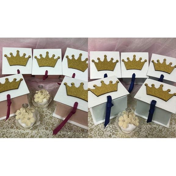Little Prince Golden Crown Favor Treat box 3.25"x3.25"x2"; 6 pieces; Blue
