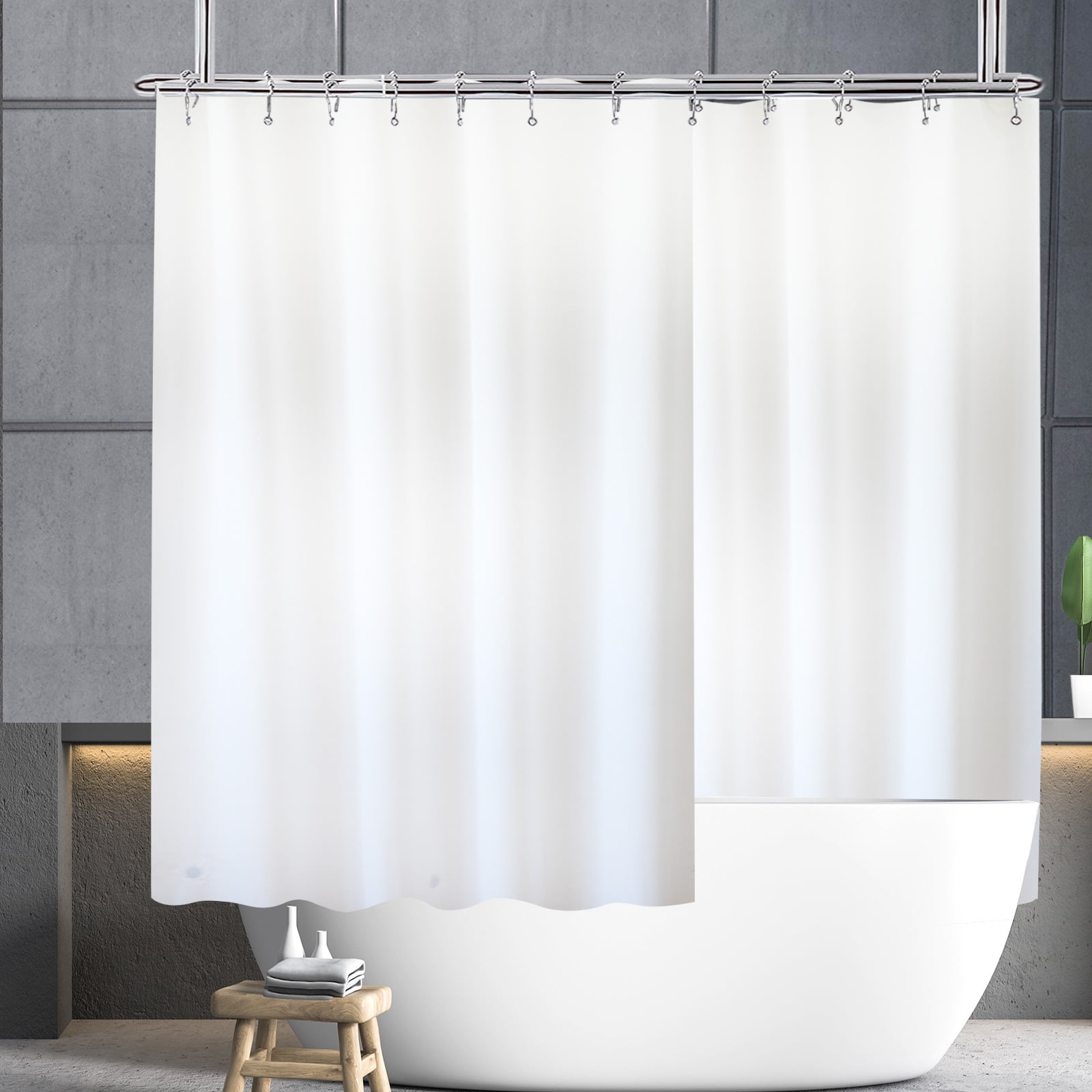 YISURE White Short Shower Curtain for Clawfoot Tub 180x60 PEVA Wrap