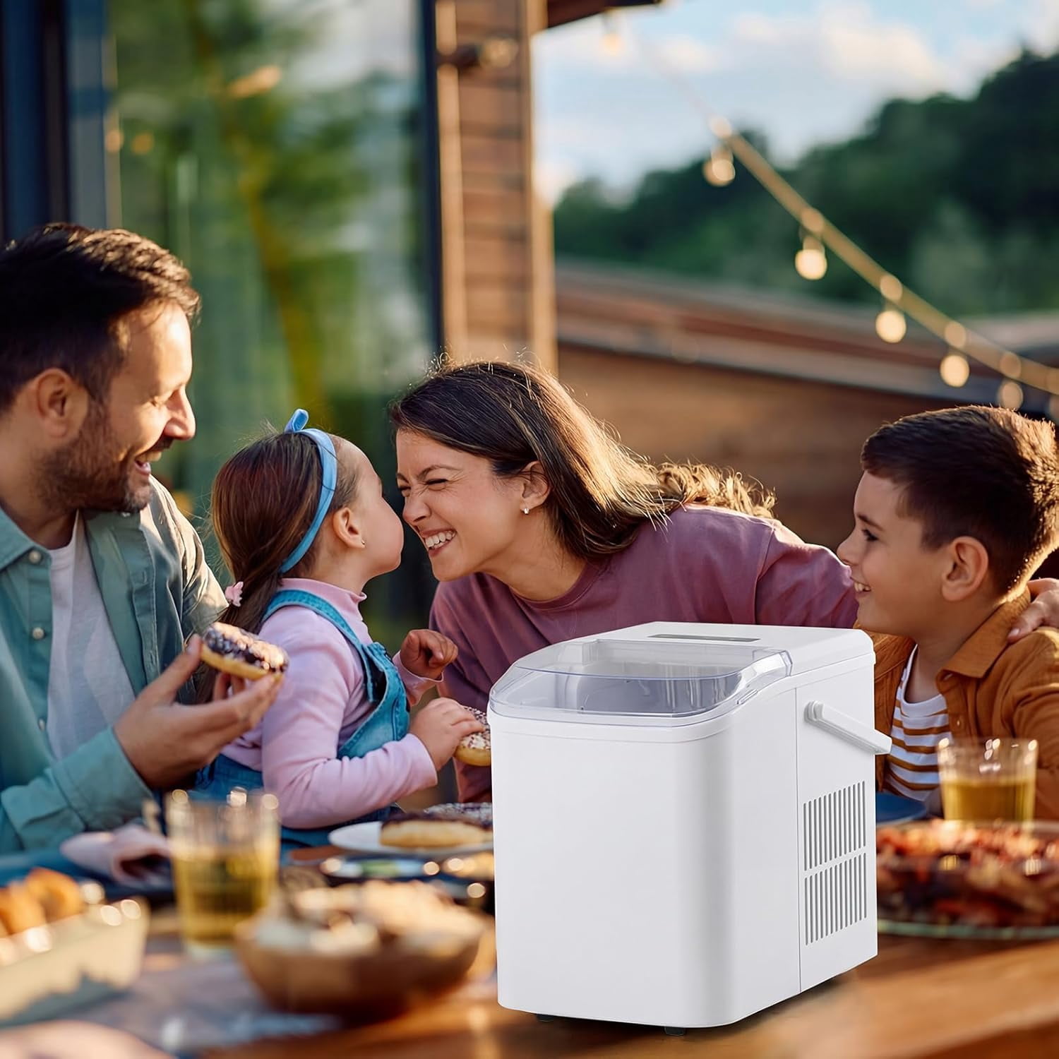 Portable Ice Maker Countertop, 6-Minute 9-Bullet Ice Machine with Auto Clean, 26lbs Daily, Includes Basket and Scoop for Home Kitchen RV Camping in White