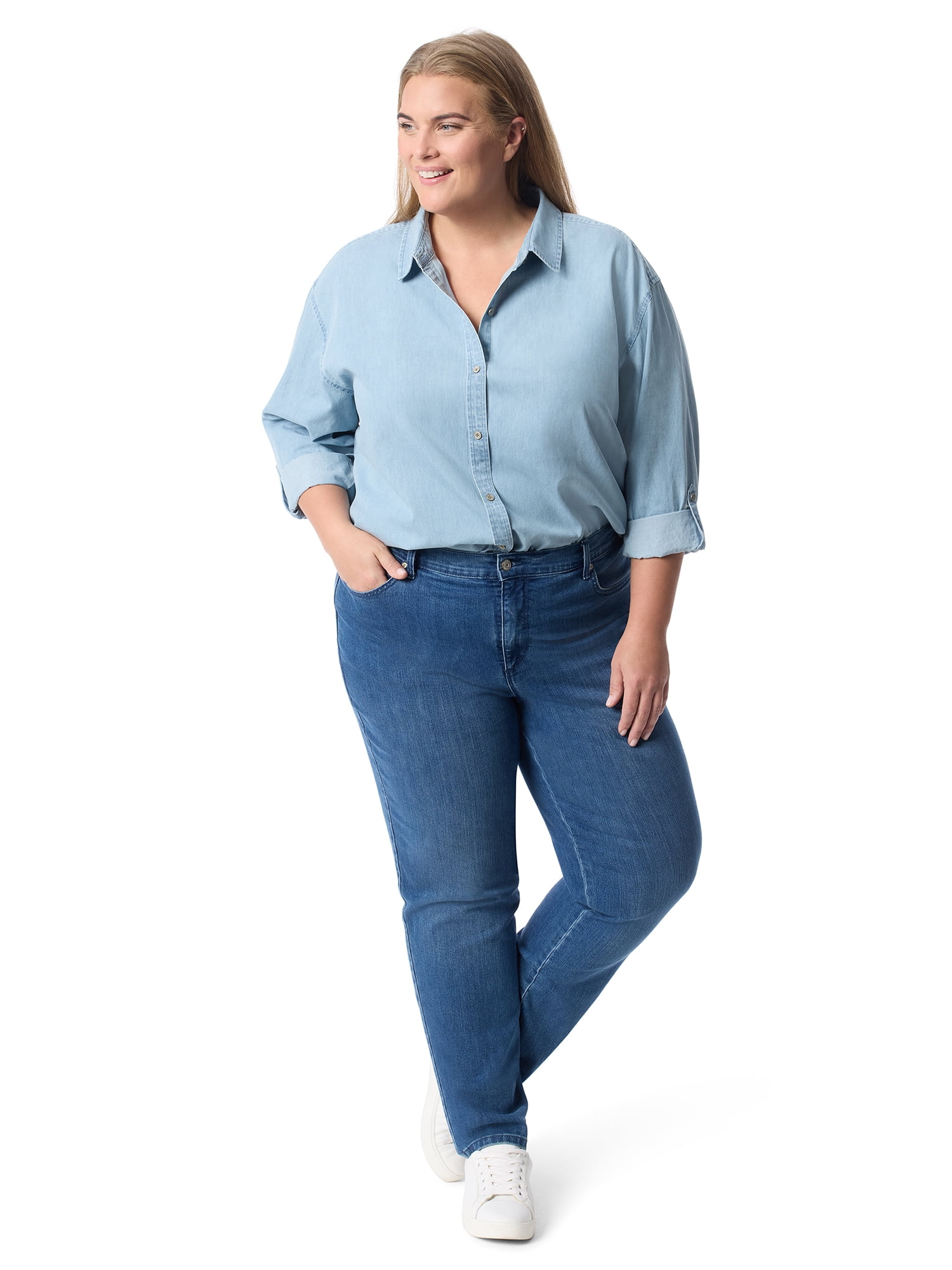 Gloria Vanderbilt Swan Series Women's Plus Amanda Oversized Shirt, Sizes 0X-4X