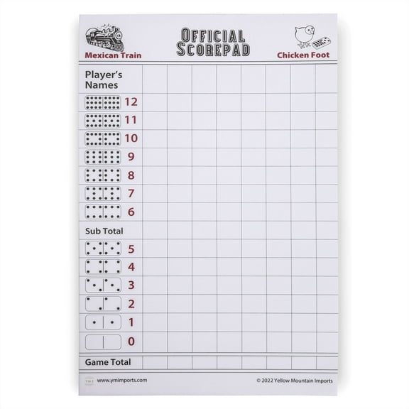 Mexican Train and Chicken Foot Dominoes Scorepad - 60 Sheets
