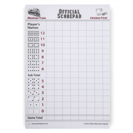 Mexican Train and Chicken Foot Dominoes Scorepad - 60 Sheets