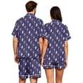 thumbnail image 6 of Couples Pajama Sets Matching Halloween 2 Piece Short Sleeve Button Down Pjs Soft Lightweight Sleepwear Loungewear for Her Him with Allover Graphic Print Blue M, 6 of 6