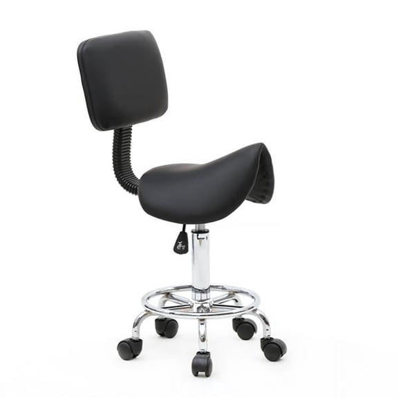 Alvantor Saddle Rolling Stool with Backrest, Adjustable Height and 360° Swivel, Black