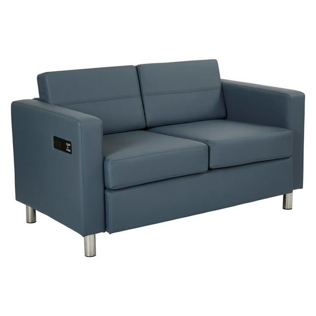 Atlantic Loveseat with Dual Charging Station in Dillon Blue Faux Leather