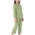 thumbnail image 2 of Hurxie Girls Clothes 2 Piece Fall Outfits Slim Long Sleeve Shirt and Leggings Set Kids Thermal Underwear sets Green,5-6 Years, 2 of 7