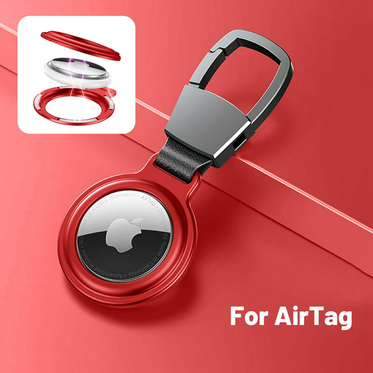 Magnetic Adsorption Case for Apple Airtag, Dteck Portable Metal Magnet  Airtags Case with Keychain Holder, Red