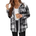 thumbnail image 3 of Chaqueta de Franela A Cuadros con Botones, Estilo Casual, Larga, con Bolsillos, Ideal para Otoño. Gris Oscuro M, 3 of 7