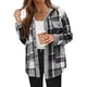 thumbnail image 3 of Chaqueta de Franela A Cuadros con Botones, Estilo Casual, Larga, con Bolsillos, Ideal para Otoño. Gris Oscuro L, 3 of 7