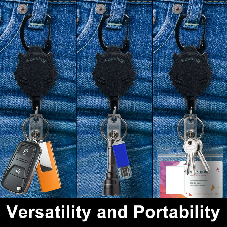 Retractable Keychain Heavy Duty: Retractable Badge Holder Key Reel - 2 Pack  Carabiner ID Badge Reel with 31 Inches Strong Retractable Cord, Hold Up to  15 Keys and Tools, 8 oz 