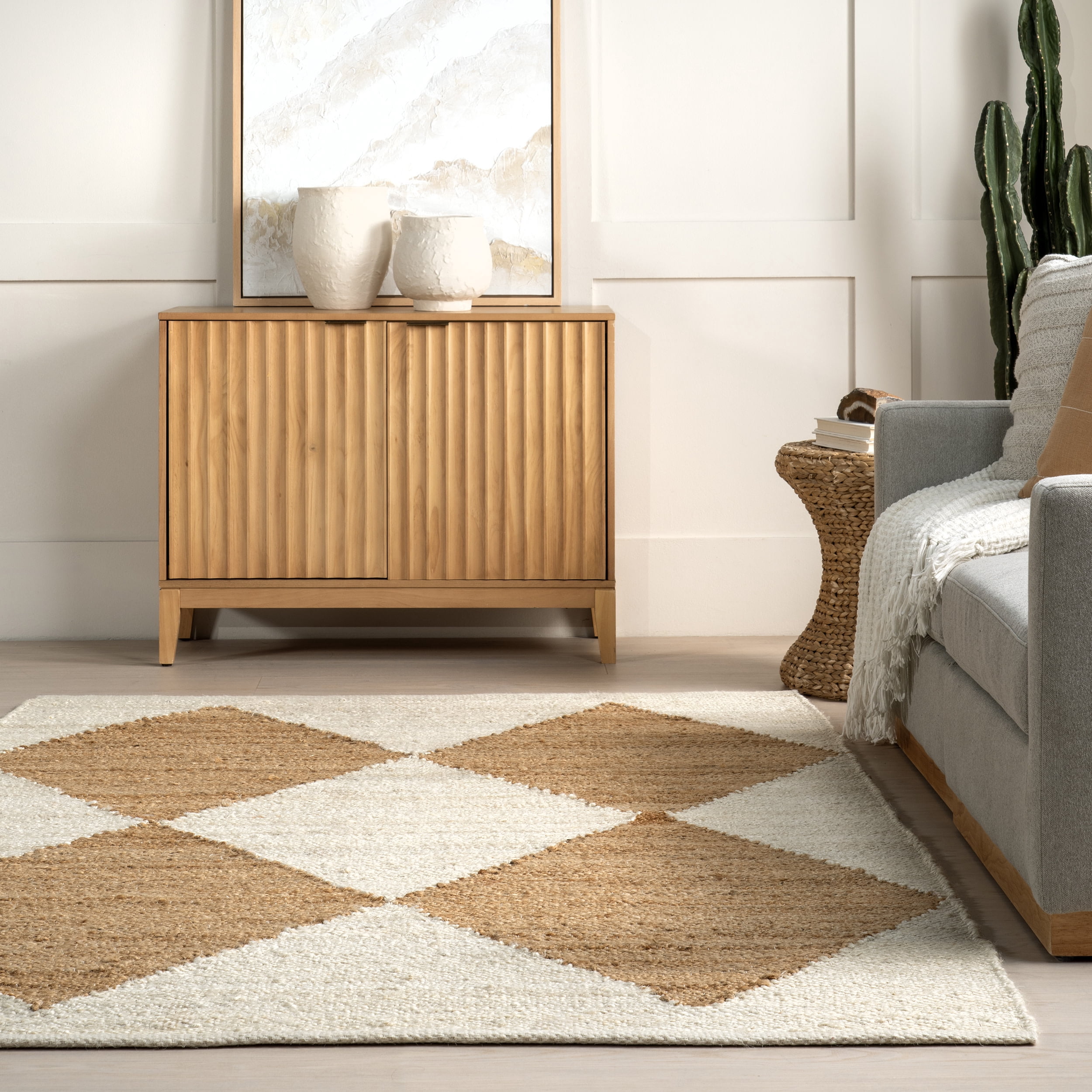 nuLOOM Pandora Diamond Jute Ivory 6' x 9' Geometric Area Rug