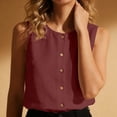 thumbnail image 3 of TKLPEHG Button Up Tank Tops for Women Sleeveless Loose Fit Cotton Button Tank Top Fashion Summer Shirts Casual Crew Neck Solid Color Tshirt (Wine,XL), 3 of 6