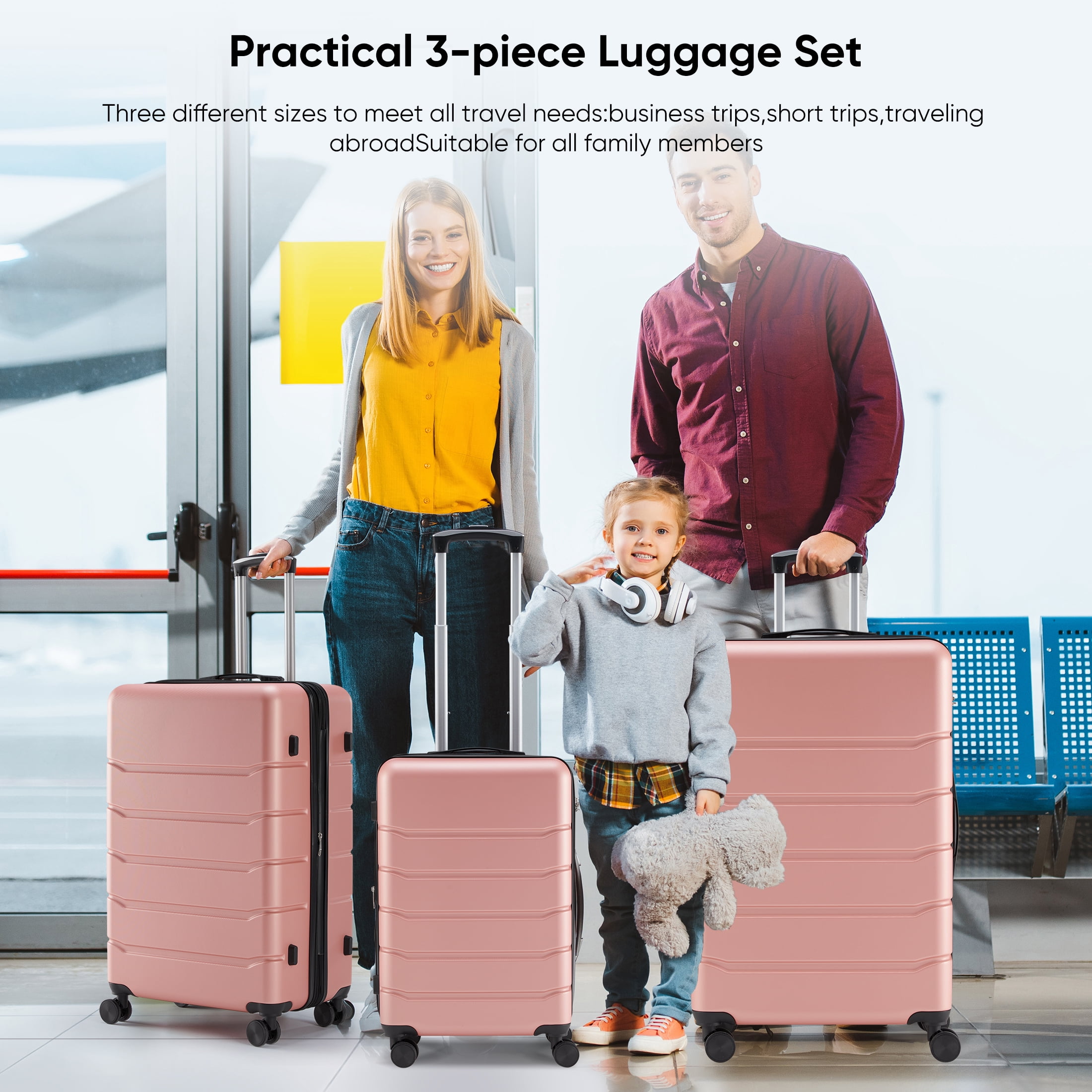 MCQ Luggage Set, 3-Piece Hardshell Spinner Suitcase with TSA Lock, Pink (20/24/28 inch)