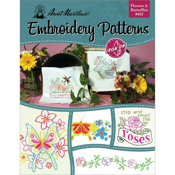Aunt Martha's Iron-On Transfer Book-Flowers & Butterflies