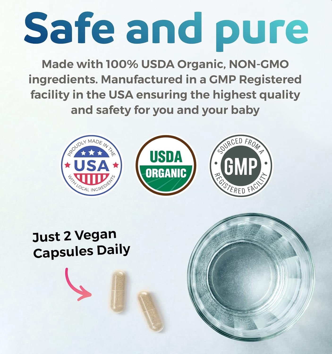 Pure Mom Organic Lactation Supplement with Milk Thistle, Fenugreek Seeds, and Fennel, 60 Capsules