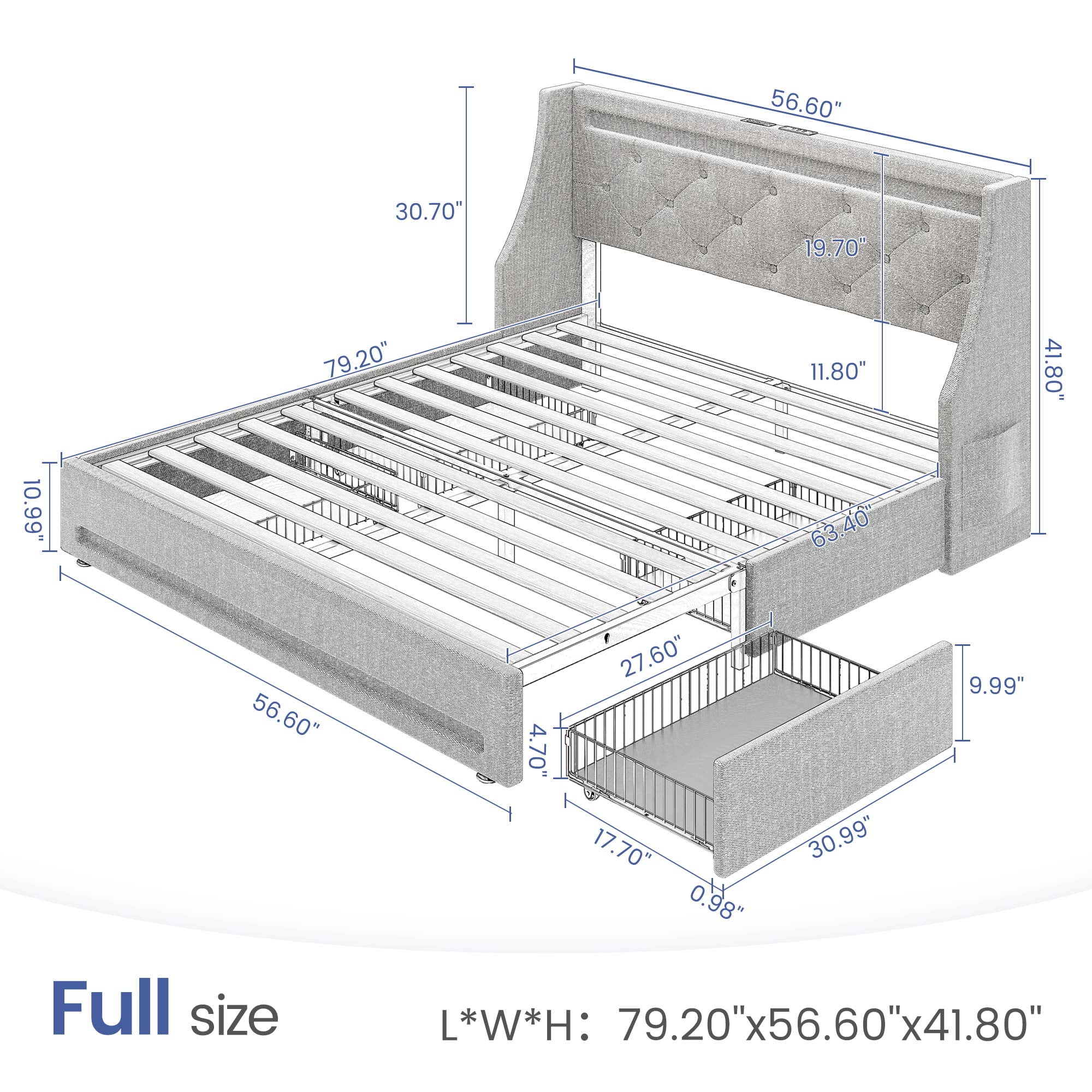 Greenstell Smart Charging Storage Bed Frame - 900lbs Capacity Noise-Free, Full, Black