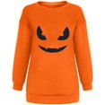 thumbnail image 3 of Chandails en Molleton Visage de Citrouille d'Halloween pour Femmes Manches Longues Surdimensionnées Col Rond Orange Pull Tops, 3 of 7
