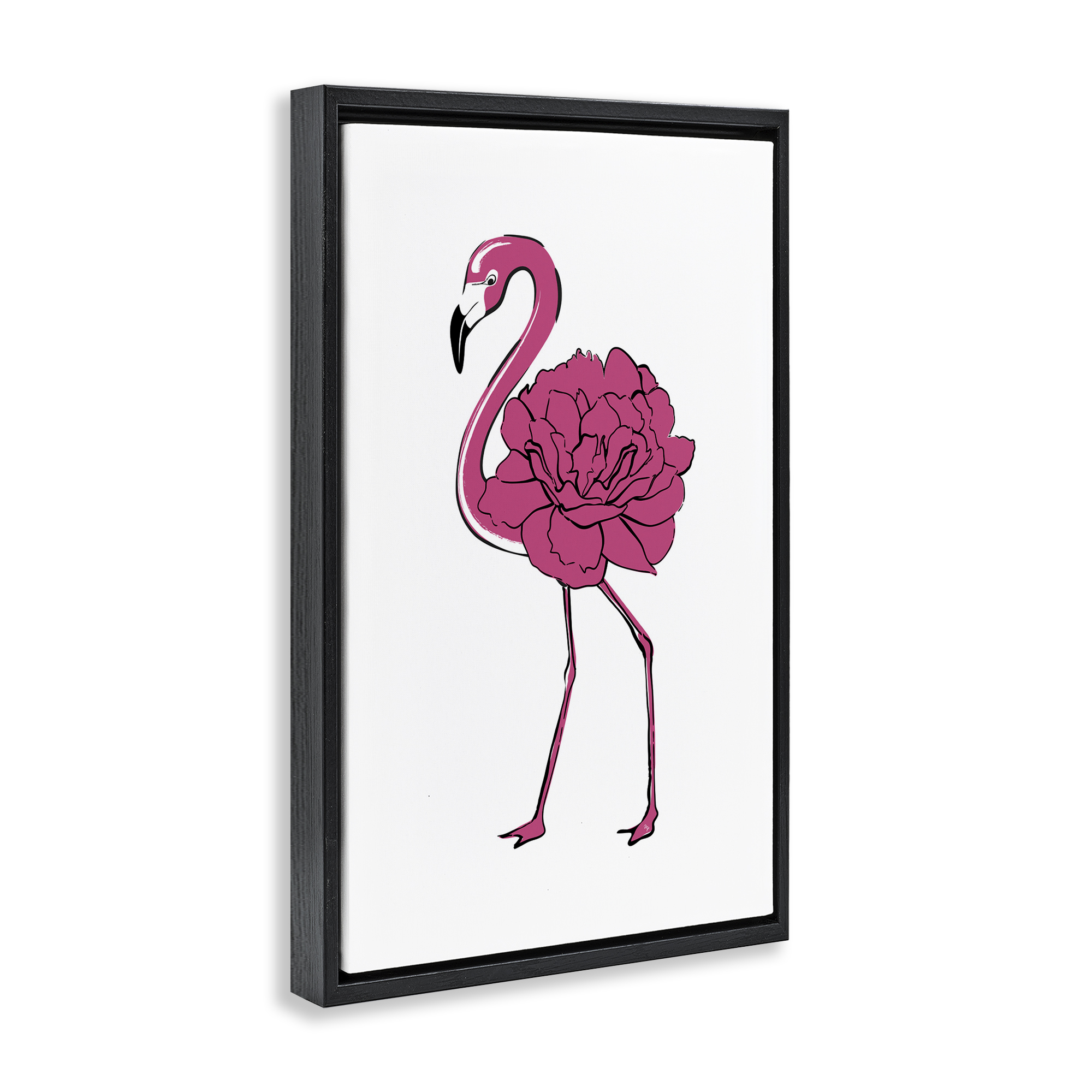 Stupell Industries Flamingo Rose Petal Body Animals & Insects Painting Black Floater Framed Canvas Art Print Wall Art, 17 x 25