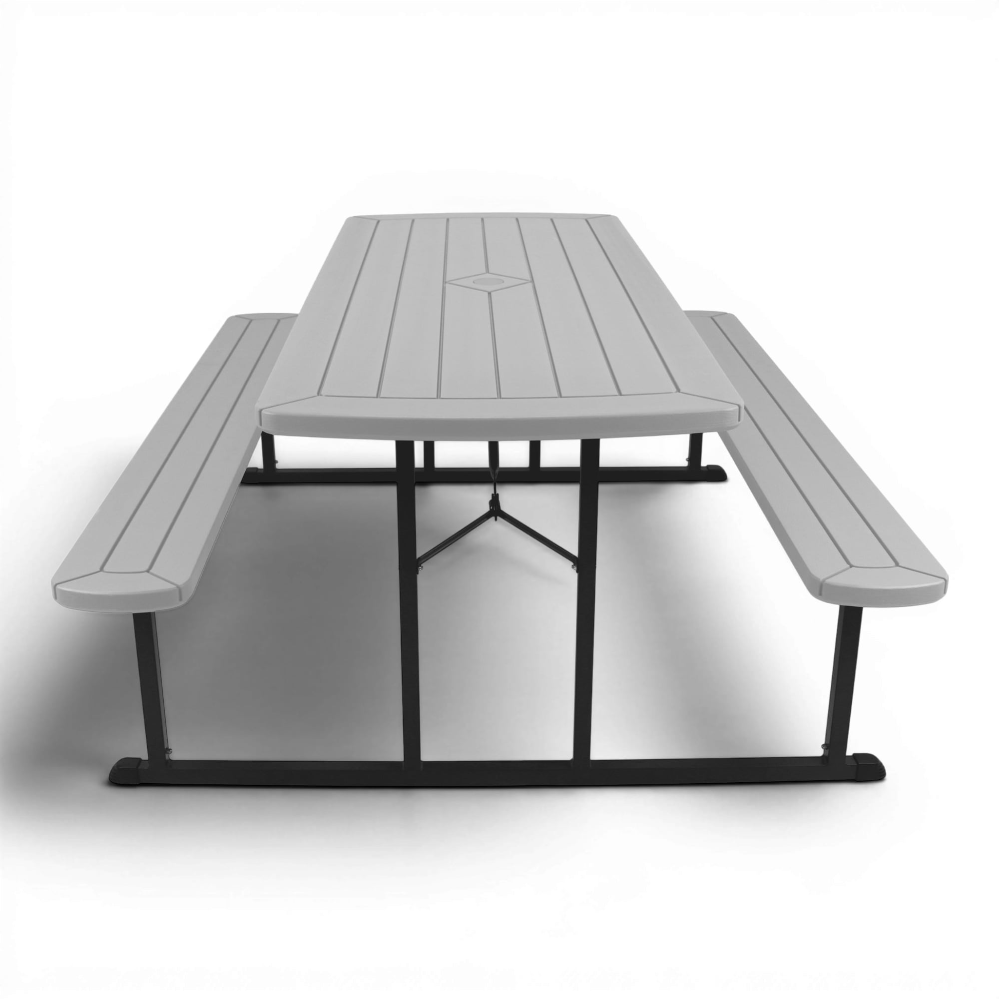 Hampden Furnishings Travis Collection Folding Picnic Table with Built-in Benches, UV-Resistant, Sturdy Outdoor Table with Umbrella Hole, Grey