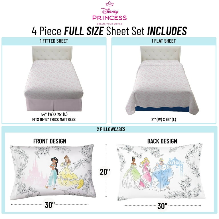 Princess Floral Gardens 4-Piece Full Sheet Set, Polyester, Pink