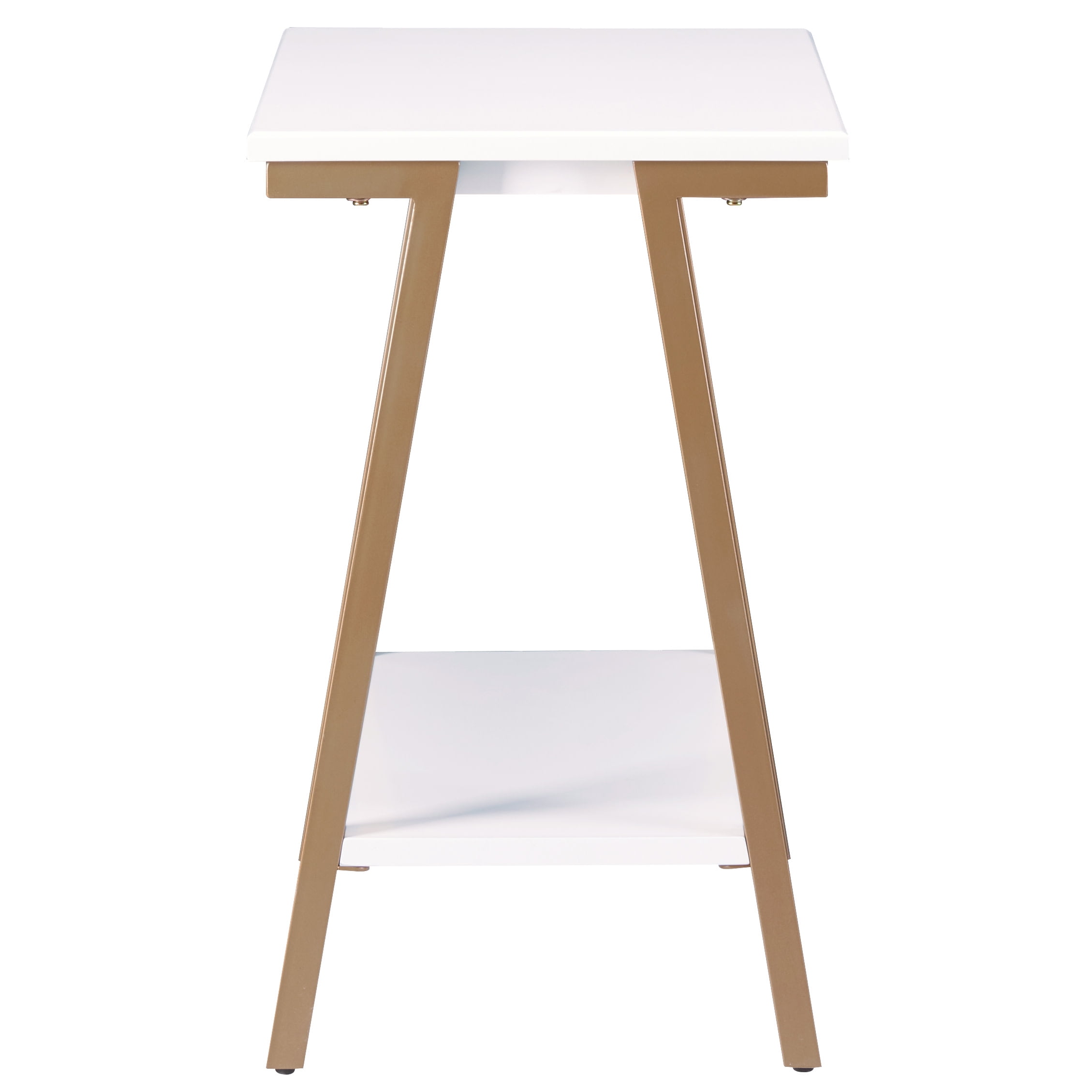 Leick Furniture Empiria Wood and Metal Narrow End Table with Shelf, White/Gold