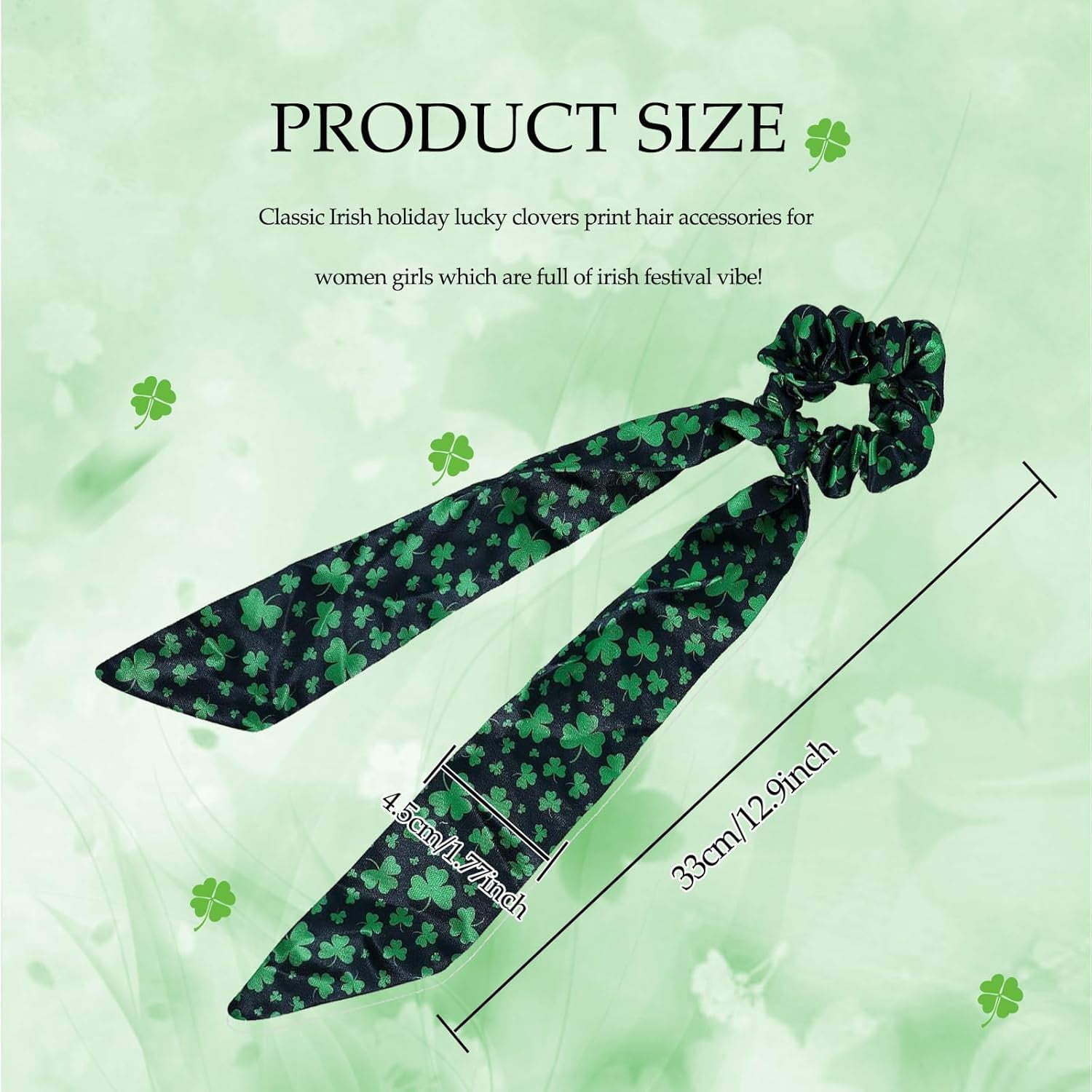 St. Patrick's Day Hair Scarf Scrunchie Green Shamrock Elastic Hair Scrunchies for Women Ponytail Holder Hair Accessories