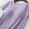 thumbnail image 3 of Alkepwun Women's Modal T Shirt with Built in Bra Short Sleeves Fitted Tee Shirts Yoga Pajama Top Basic Undeshirt Scoop Neck Slim T Shirt Tops, 3 of 3