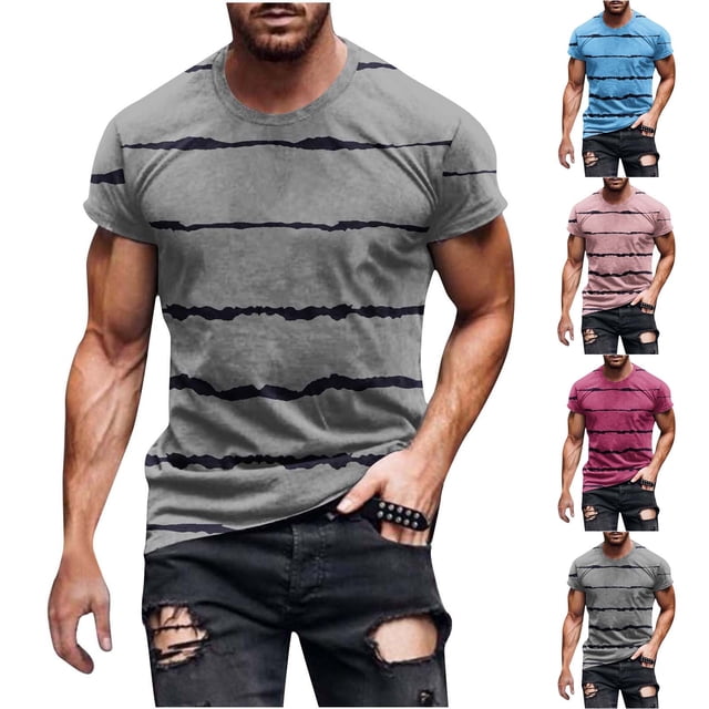 CEHVOM T-Shirt Rayé Homme Manches Courtes, Hauts Décontractés Rayés Homme, T-Shirts Rayés Basiques Été 2024 Homme, Chandail Décontracté Col Rond Entraînement Physique Sport T-Shirt Blouse