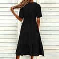 thumbnail image 6 of ClodeEU Women's Summer Jacquard V Neck Short Sleeve Dress ,Solid Color Casual Midi Dress Black,Women's Plus L, 6 of 6