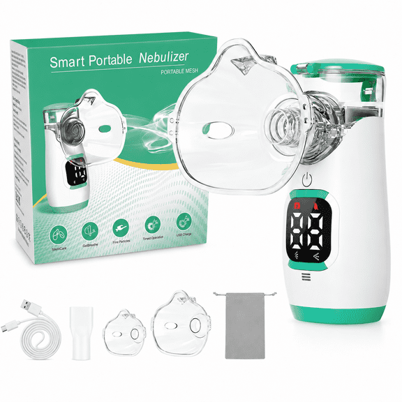 Portable Ultrasonic Breathing System 2.0, Rechargeable, Turbo Mode, Digital Display & Case , Green