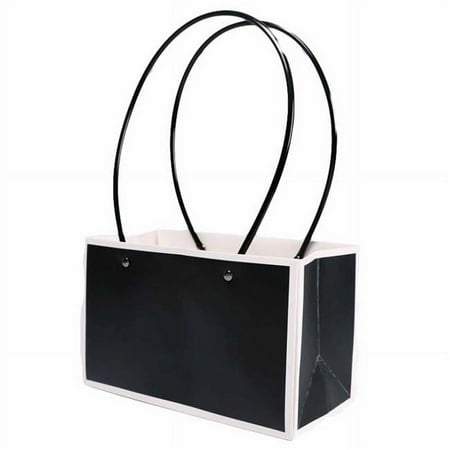 Panda Superstore Kraft Paper Tote Bag Flower Wrapping Bag Succulent Plants Florist Bouquet Packaging Gift Box, Black - 5 Piece