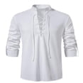thumbnail image 3 of Nueva camiseta con cuello en V para hombre, camiseta de manga larga fina Vintage a la moda, camisetas informales transpirables con cordones frontales vikingos para hombre, 3 of 3