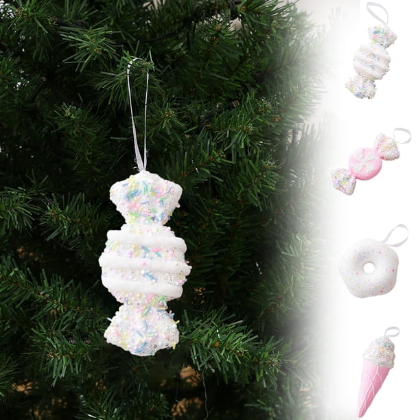 Set de adornos de Navidad | Decoraciones tridimensionales con colgantes de caramelo Rosa Blanco | Manualidades de plástico, forma duradera, tamaños variados | Árbol de Navidad, escaparate | Fácil