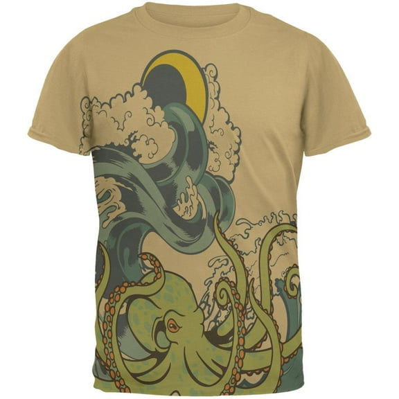 The Octopus Breathes Salty All Over Tan Adult T-Shirt - 2X-Large