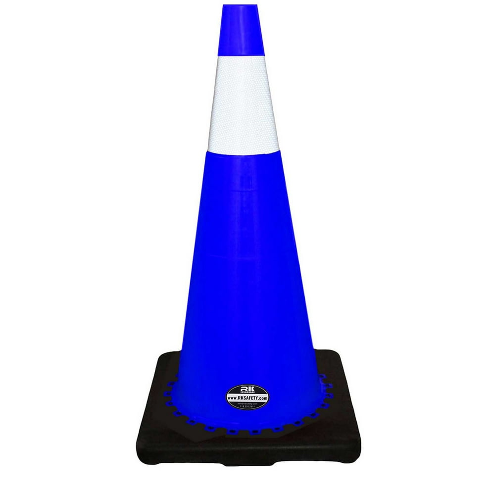 (Set of 8) 28" RK Blue Safety Traffic PVC Cones, Black Base with One