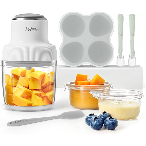 HEYVALUE Baby Food Maker - 13-in-1 Baby Food Blender Gift Set with Freezer Tray, Silicone Spoons, Spatula, Gray