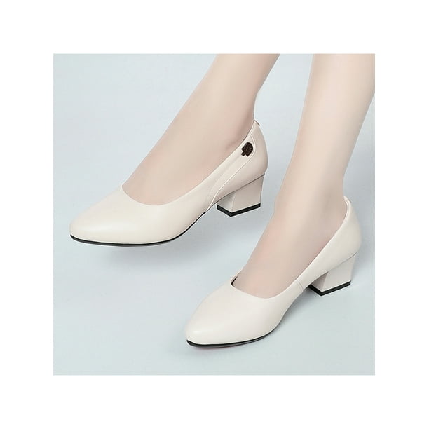 Woobling Womens Fashion Dress Shoes Casual Anti Slip Chunky Block Heel Pumps Lightweight Heels Beige 6.5 Beige 6.5