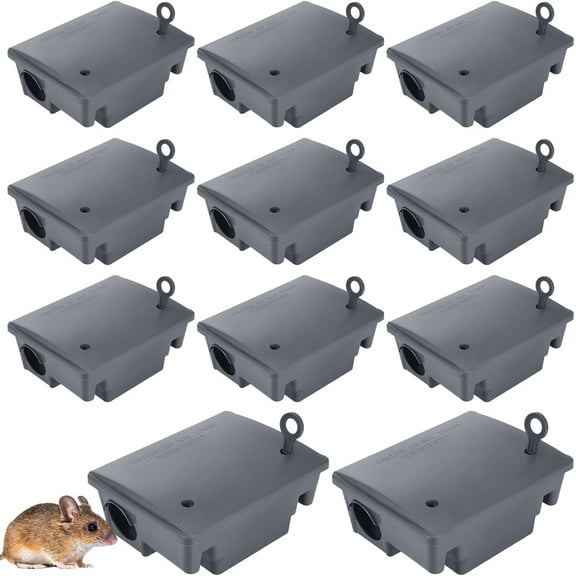 12 Packs Rat Bait Station Box Outdoor Rodent Rat Traps with Key Mouse Bait Station Indoor Mice Box for Outdoor Use Keeping Pets and Children Safe (Grey)
