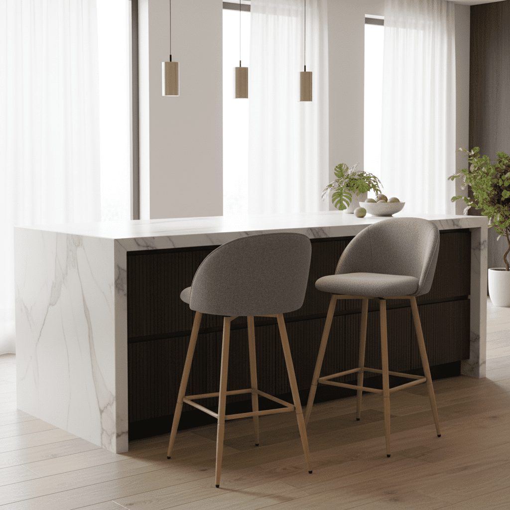 Homy Casa Set of 2 Modern Bar Stool with Fabric Upholstery - 26 in. Seat Height Adjustable Seat for Kitchen Island