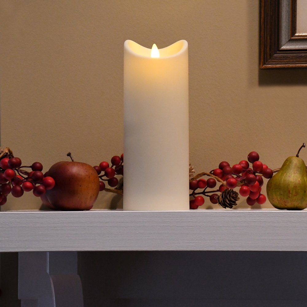 LumaBase Moving Flame Battery Operated LED Pillar Candle, 9" Walmart