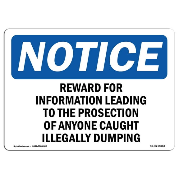 OSHA Notice Sign - Reward For Information Leading To The Prosecution | Plastic Sign | Protect Your Business, Work Site, Warehouse |  Made in the USA