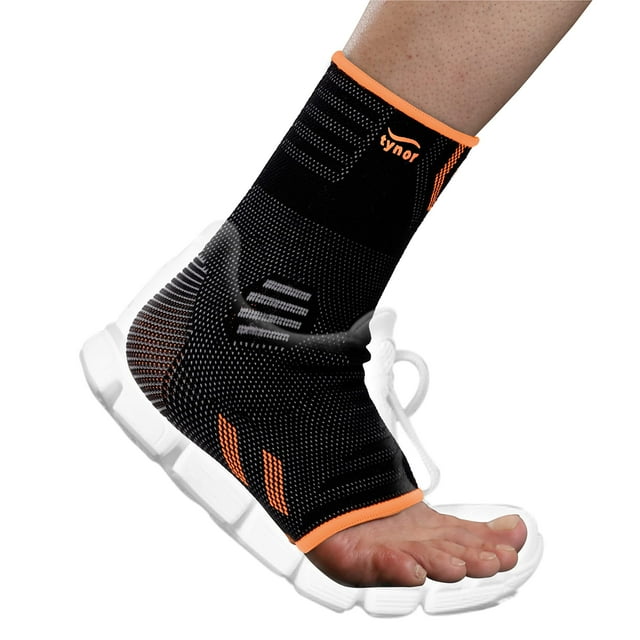 TYNOR Foot & Ankle Brace for Sprained Ankle, Adjustable Neoprene Compression Sleeve Breathable Ankle Wrap Support for Women & Men Tendonitis & Arthritis, Sports Running, Black and Orange, Medium