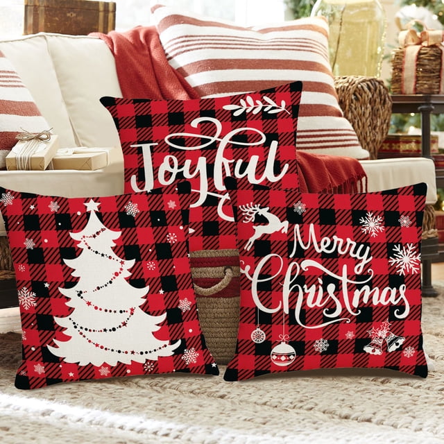 Juego de 3 fundas de almohada navideñas, 17,71 x 17,71 pulgadas, para decoración navideña, decoración de vacaciones de invierno, funda de almohada adecuada para sofás del hogar Akmoler