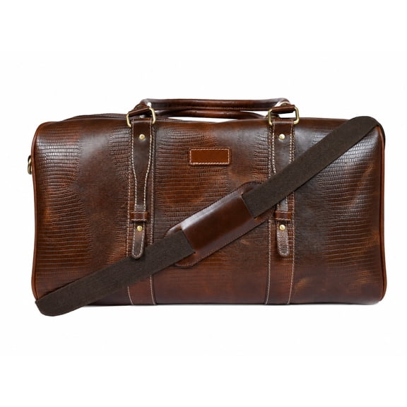cinni Brown Leather Duffle Bag Croc Textured Weekender Travel Bag