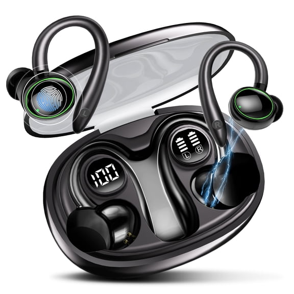 Wireless Earbuds, Bluetooth 5.4 Sports Headphones, 50H Playback Over Ear Earbuds with ENC Noise Cancelling Mic, Deep Bass Fitness Earphones Gym Running Workout with Earhooks, IP7 Waterproof Headset