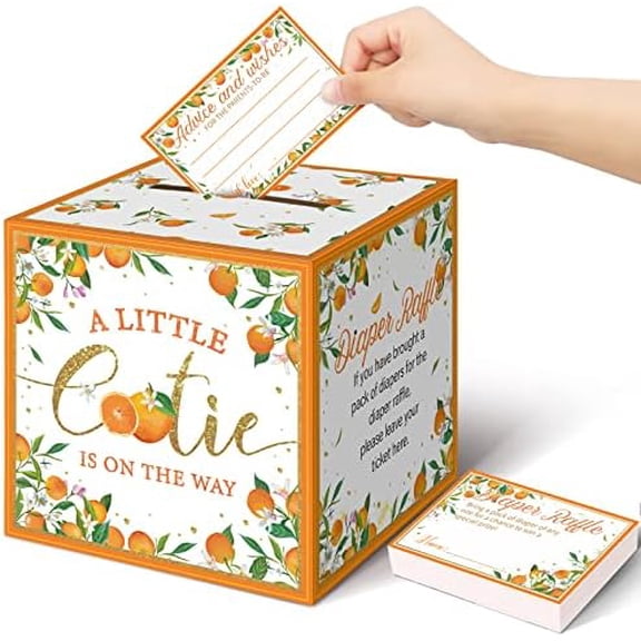 51 Pieces Little Cutie Diaper Raffle Tickets with Card Box - Baby Shower Decorations, Includes Raffle Sign, Game Insert, Advice & Wishes Cards for Diaper Raffle Game.