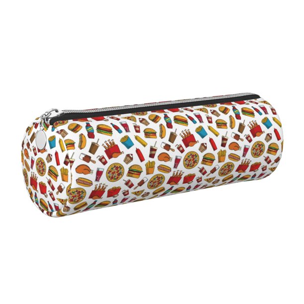 Disketp Hot Dog Pizza Estuche Organizador de Lápices de Cuero, Estuche de Oficina con Cremallera para Bolígrafo y Lápiz