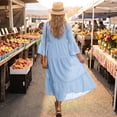 thumbnail image 4 of CIENVNSTG Summer Dresses for Women 2026 Vacation Long Sleeve Maxi Dress V Neck Button Down Flowy Tiered Ruffle Shirt Dress Summer Casual Long Dresses Sky Blue M, 4 of 6